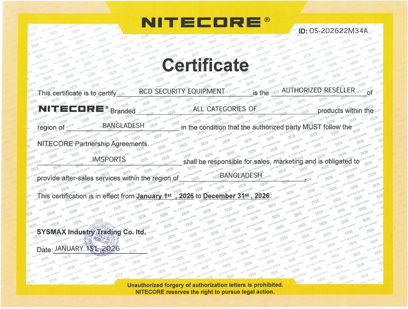 NITECORE Certificate